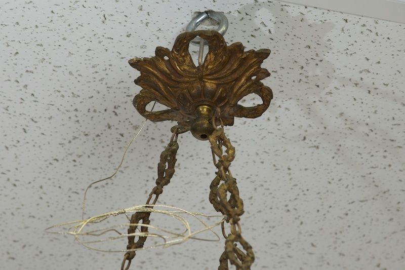 French Alabaster and Bronze Chandelier Hanging Fixture 2