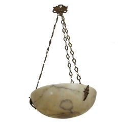 French Alabaster and Bronze Chandelier Hanging Fixture