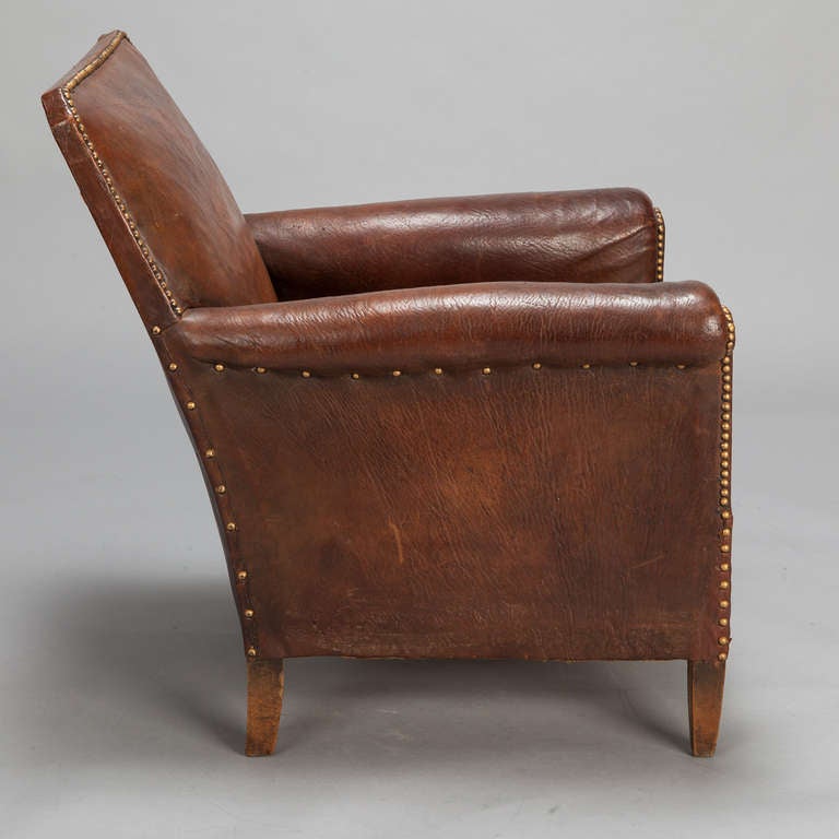 Mid-20th Century French Art Deco Leather and Velvet Club Chair