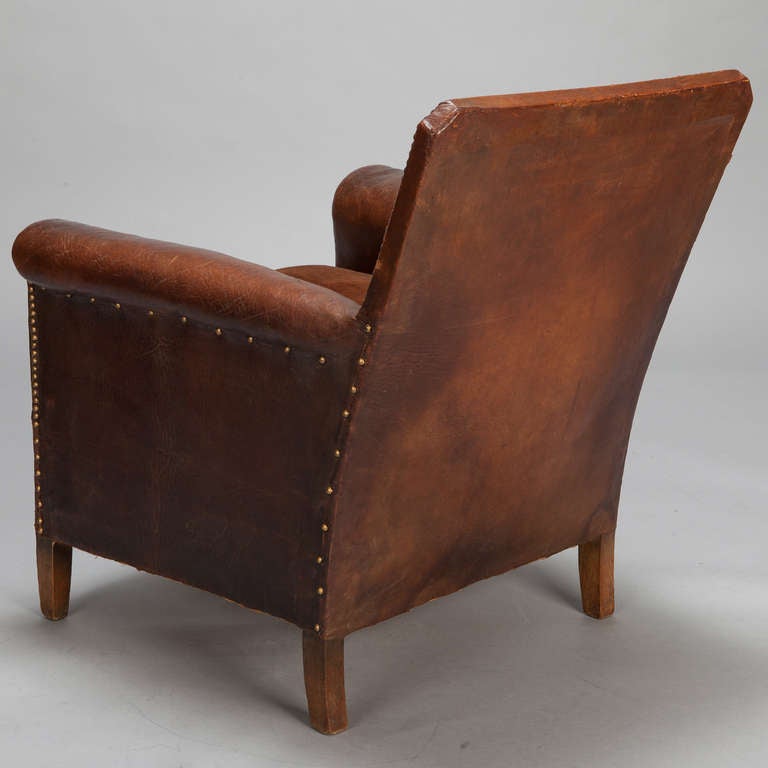 French Art Deco Leather and Velvet Club Chair 2