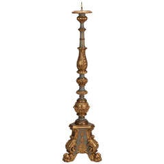 Tall 19th Century Painted and Gilded Pricket Stick