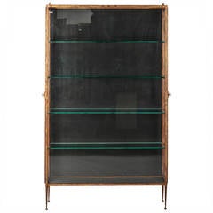 Mid Century Spanish Shallow Cabinet with Gilt Metal and Glass
