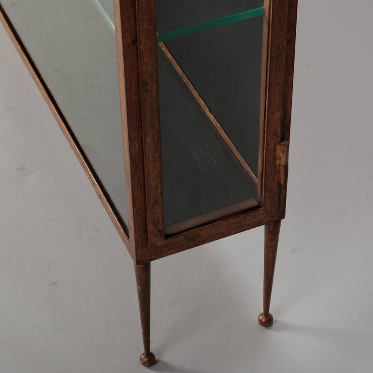 Mid Century Spanish Shallow Cabinet with Gilt Metal and Glass 2
