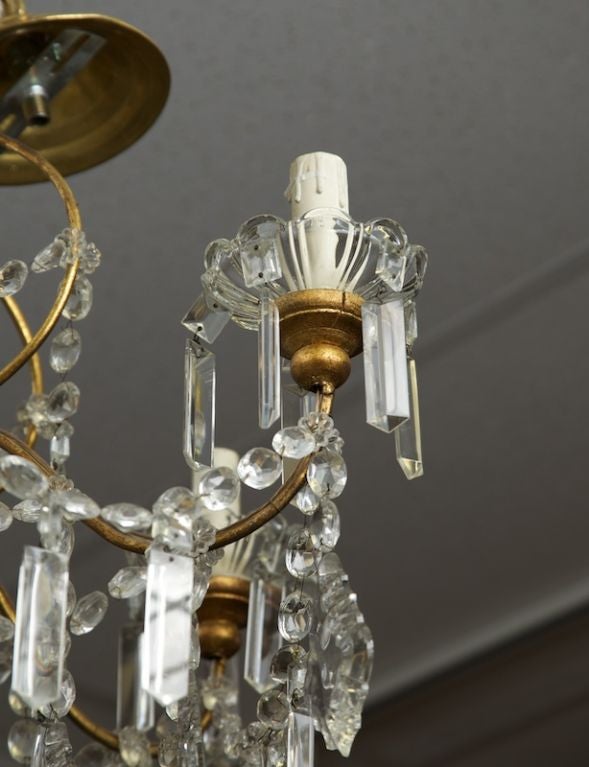 Six-Light Brass and Crystal Chandelier In Excellent Condition In Troy, MI