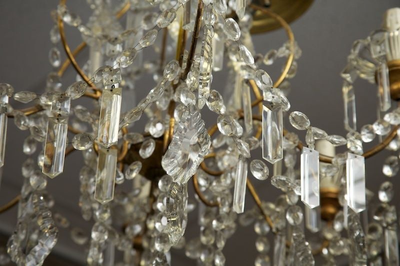 20th Century Six-Light Brass and Crystal Chandelier