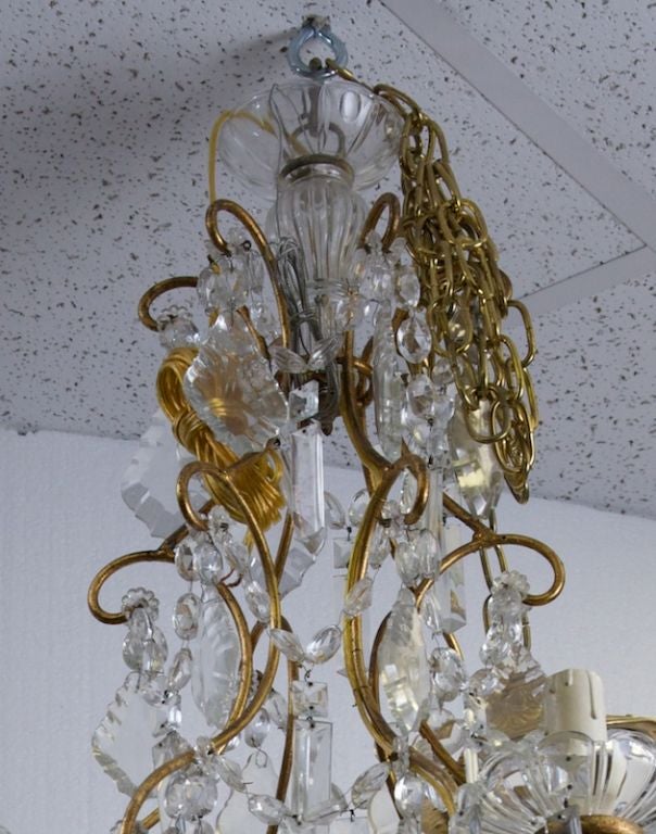 Six-Light Brass and Crystal Chandelier 4