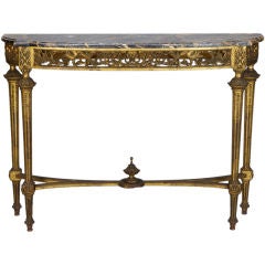 19th Century French Marble Top Gilt Wood Console