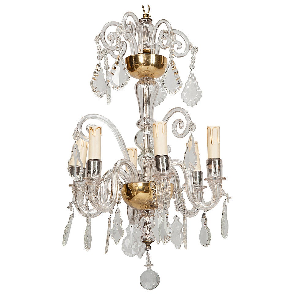 Small French Six Arm All Crystal Chandelier