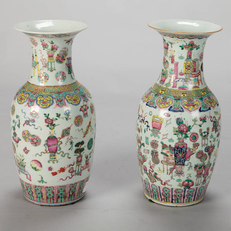 Pair Tall Cantonese Style Vases 1