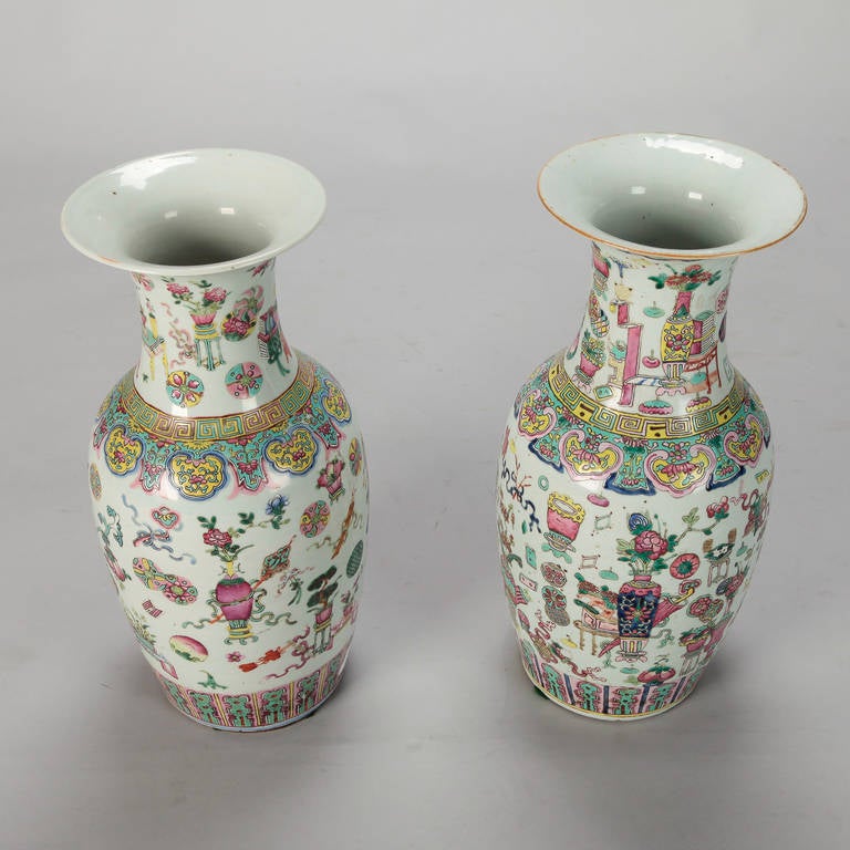Pair Tall Cantonese Style Vases 2