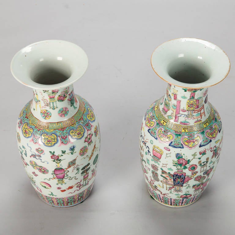 Pair Tall Cantonese Style Vases 3