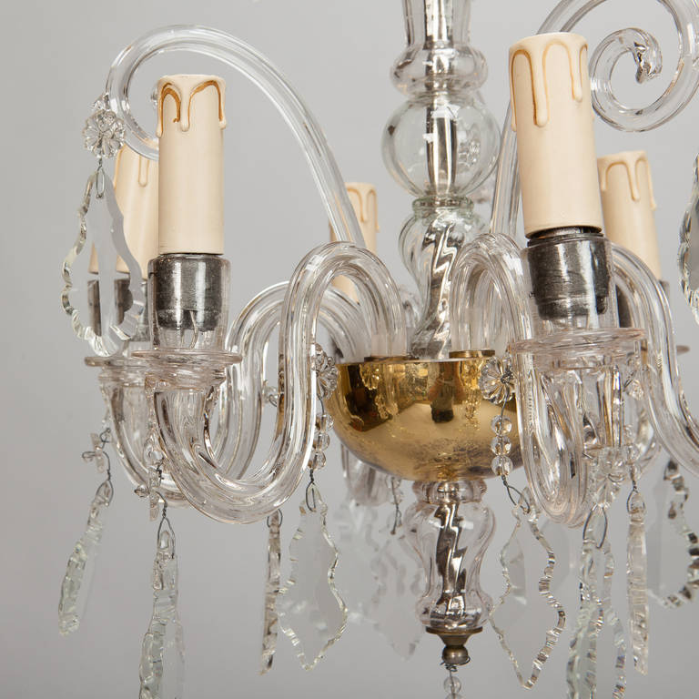 20th Century Small French Six Arm All Crystal Chandelier
