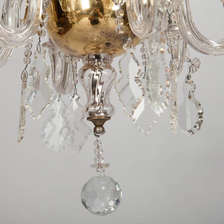 Brass Small French Six Arm All Crystal Chandelier