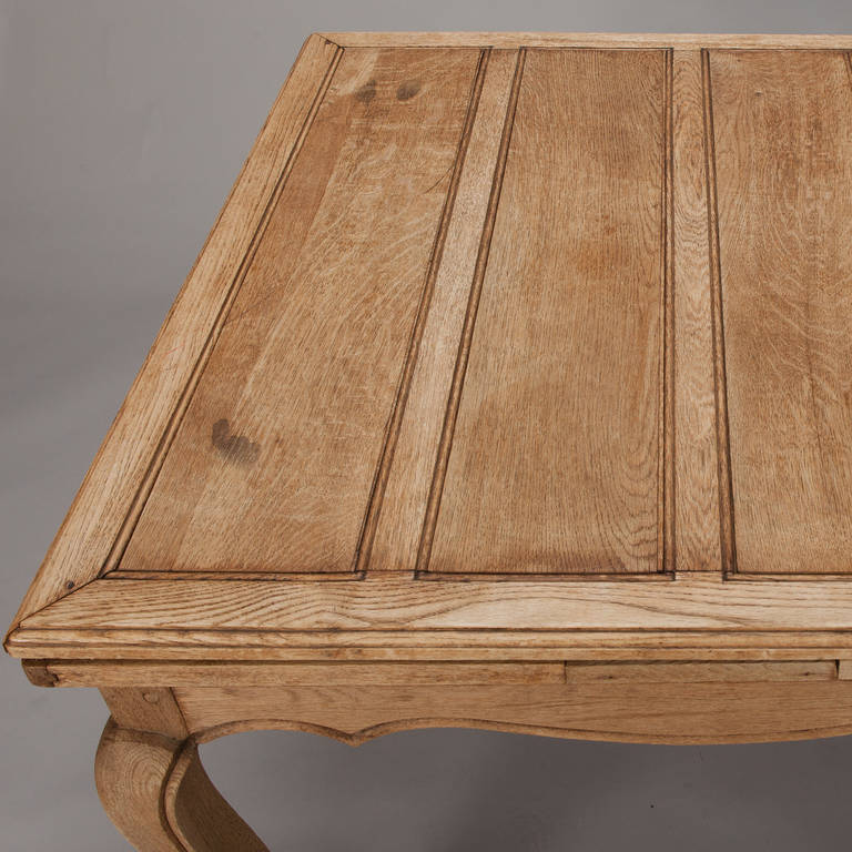 20th Century French Bleached Oak Table with Self Storing Leaves