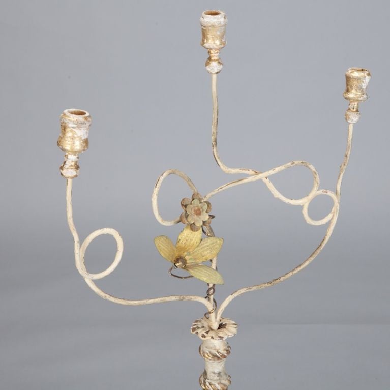 Pair Tall Three-Light Italian Candelabra with Antique Elements In Excellent Condition In Troy, MI