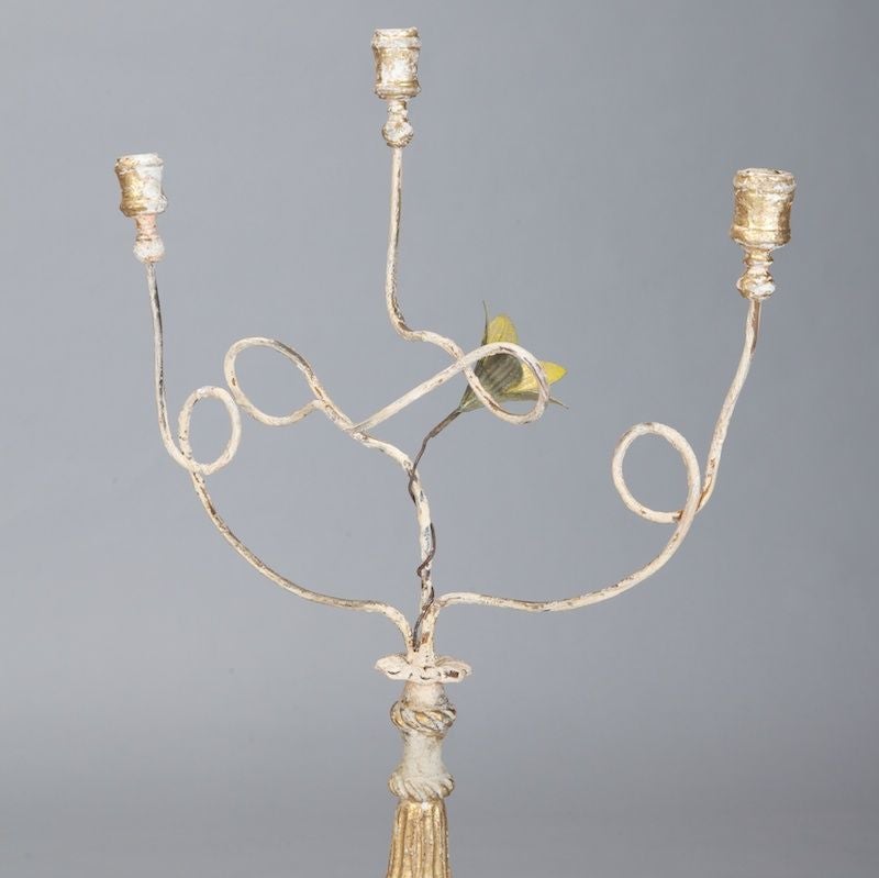 Metal Pair Tall Three-Light Italian Candelabra with Antique Elements