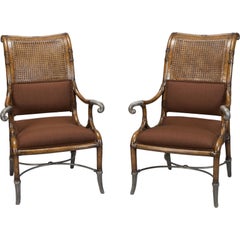 Antique Unusual Pair of French Faux Bamboo Armchairs