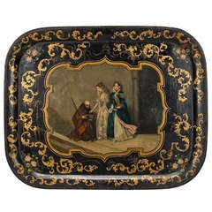 Napoleon III Tole Tray With Hand Painted Central Scene