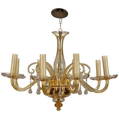 Eight Arm Amber Murano Glass Chandelier With Drops