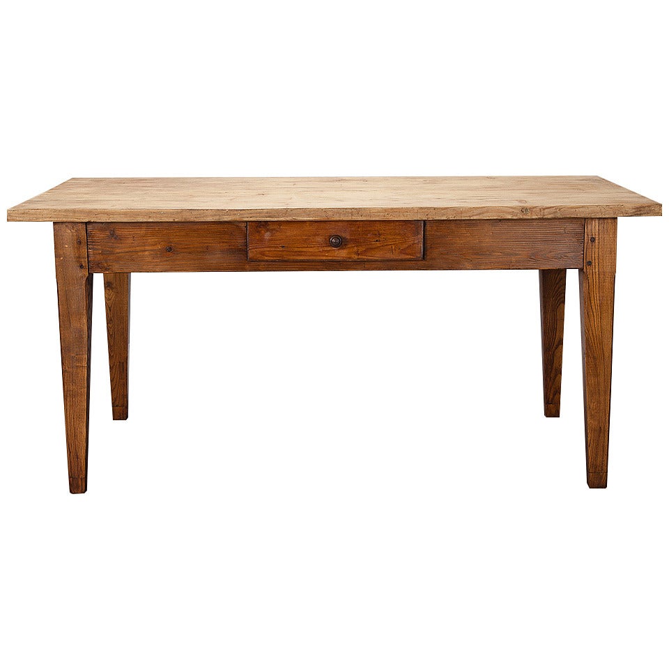 19th Century French Pine and Ash Table with Center Drawer