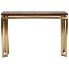 Mid Century Italian Brass and Lacquered Wood Console