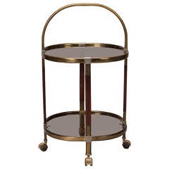 Mid Century European Brass Glass and Wood Serving Cart