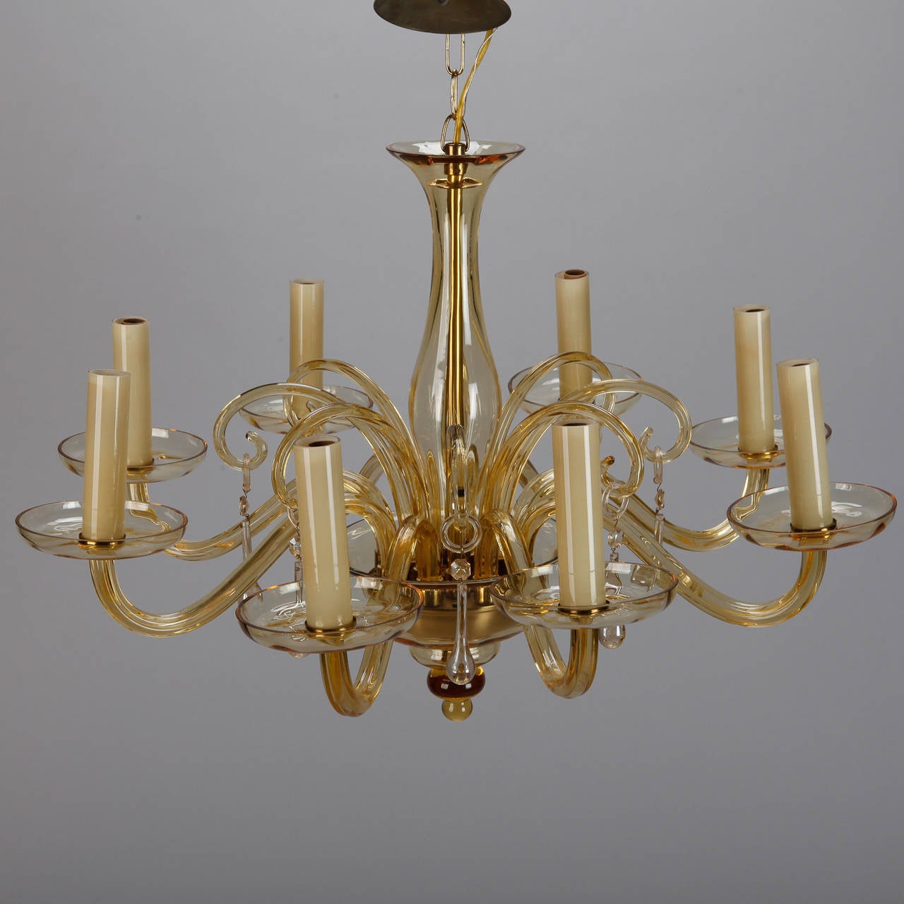Eight Arm Amber Murano Glass Chandelier With Drops 2