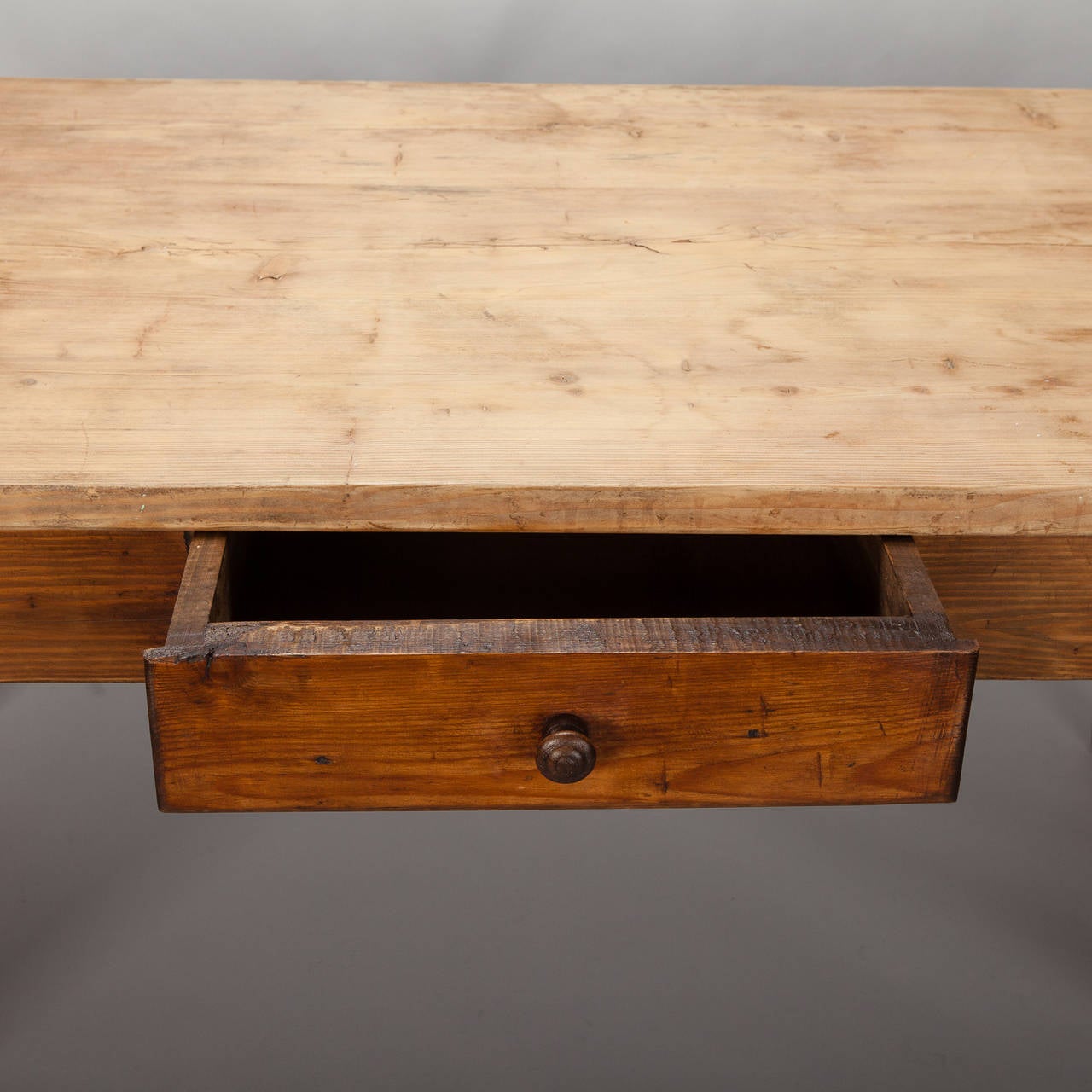 19th Century French Pine and Ash Table with Center Drawer 1