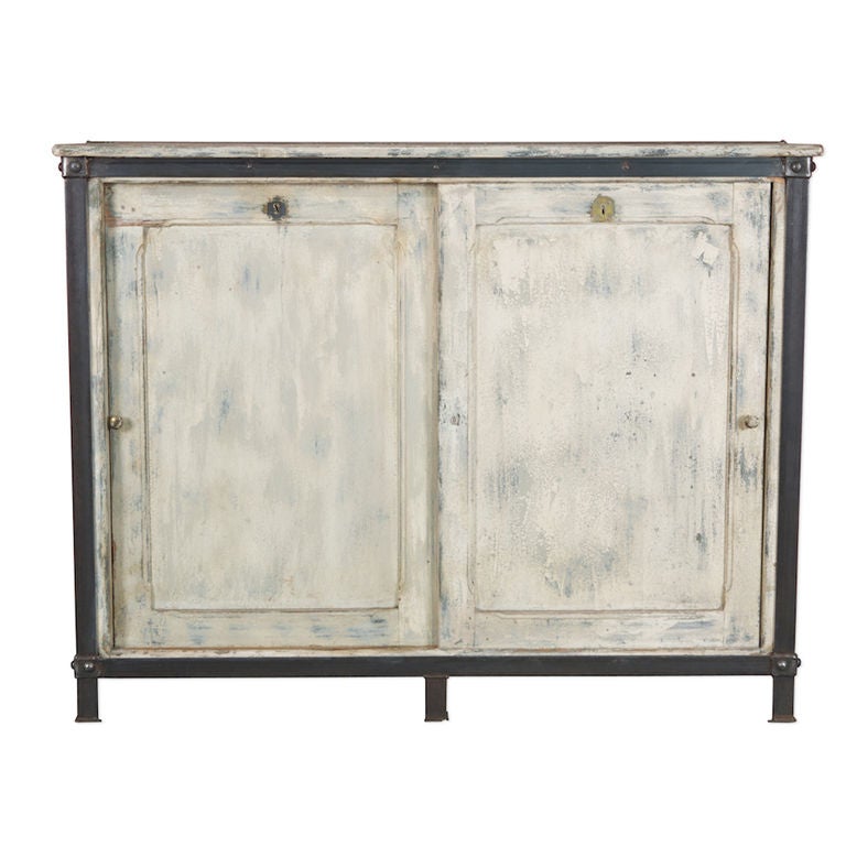 French White Wood and Metal Industrial Cabinet