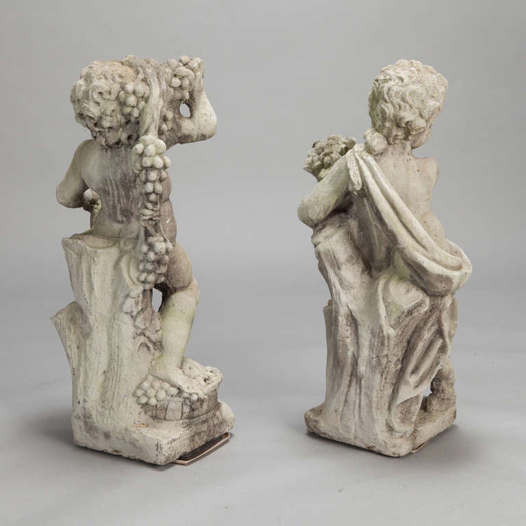 Pair European Stone Putti Garden Statues In Good Condition In Troy, MI