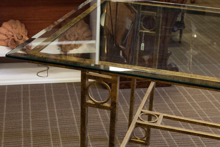 Mid-Century Modern Mid Century Dining Table with Iron Base and Glass Top