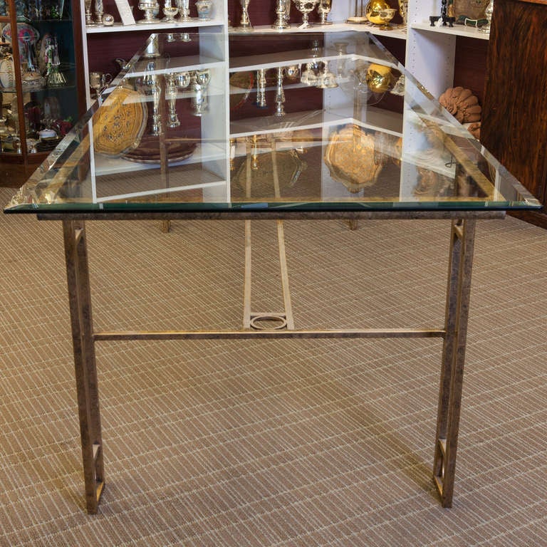 Unknown Mid Century Dining Table with Iron Base and Glass Top