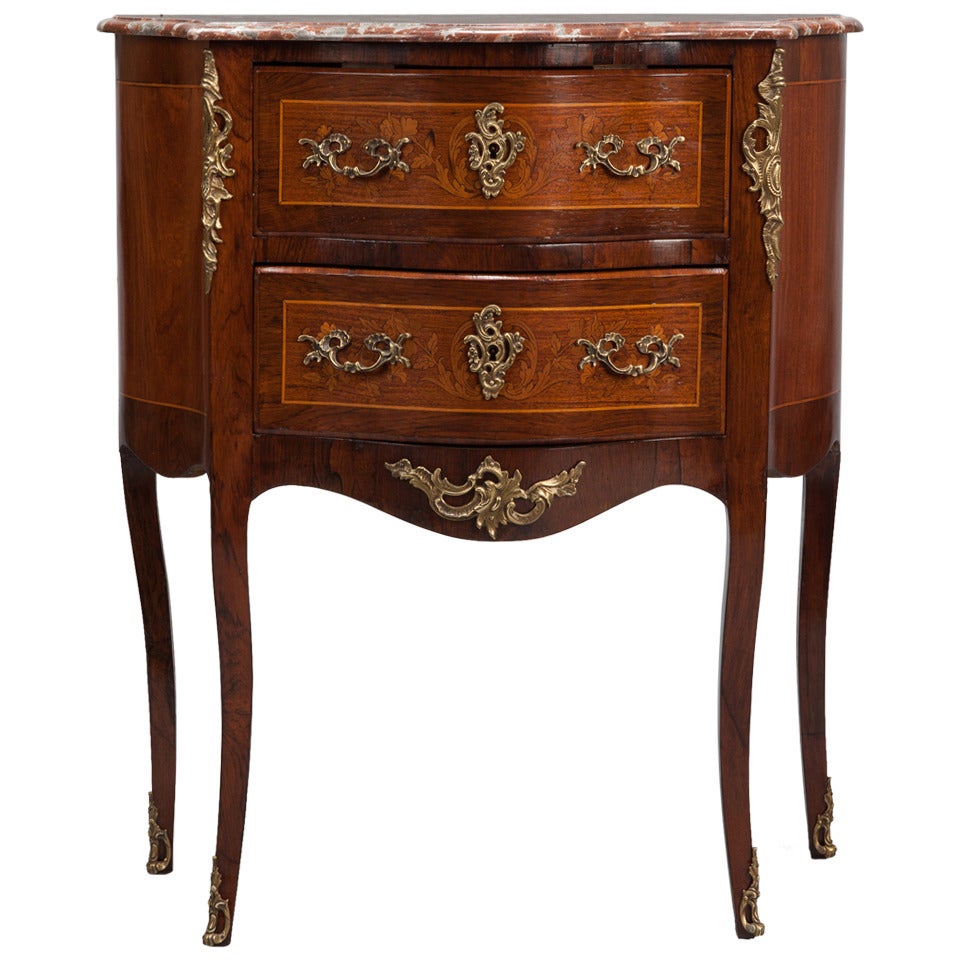 Regency Style Brass-Mounted Small Two-Drawer Chest with Marble Top