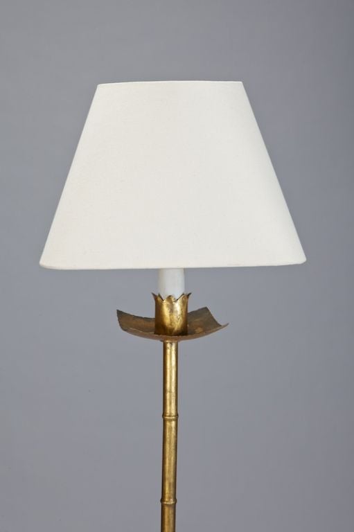 Spanish Gilded Metal Faux Bamboo Floor Lamp In Excellent Condition In Troy, MI