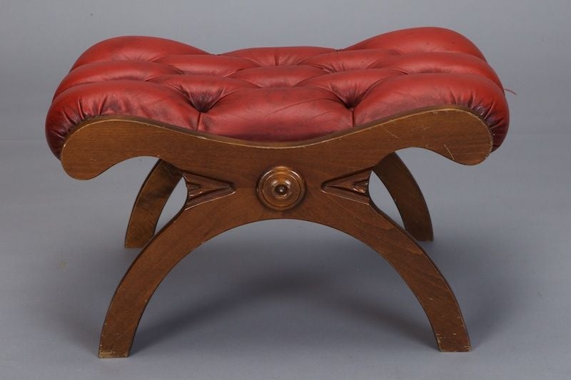 English Red Leather Tufted Library Chair and Ottoman 1