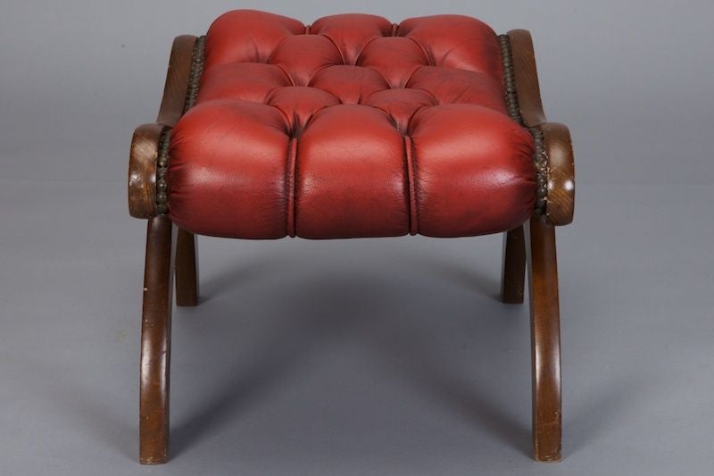 English Red Leather Tufted Library Chair and Ottoman 2
