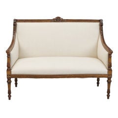 Upholstered French Directoire Settee with Walnut Frame