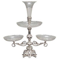 Three Dish Fancy Crystal and Silver Epergne