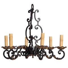 Small Iron and Gilded Metal Six Light Chandelier