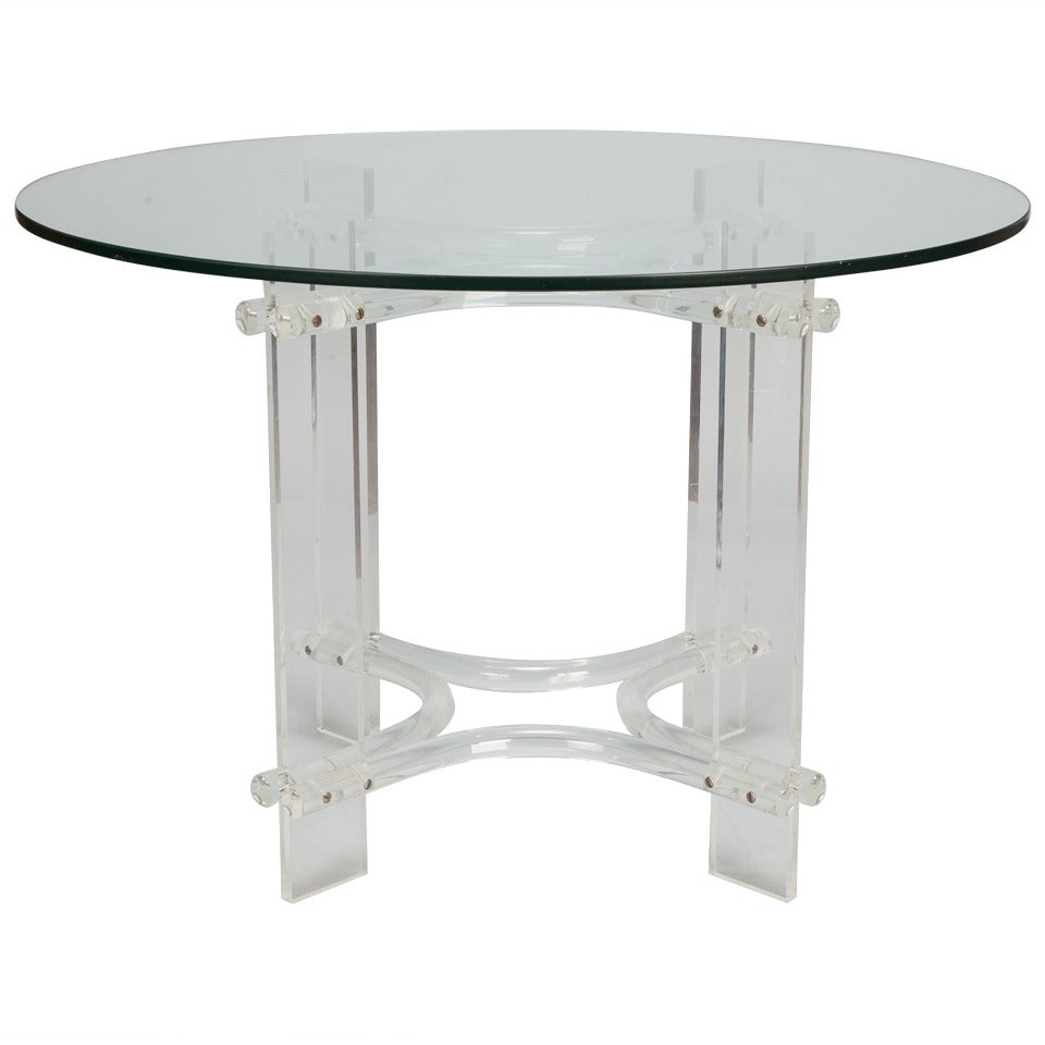 Lucite Base Table with Round Glass Top