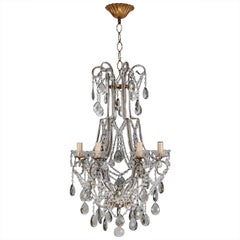 Antique French Six-Light All Crystal Beaded Chandelier with Smoke Color Drops