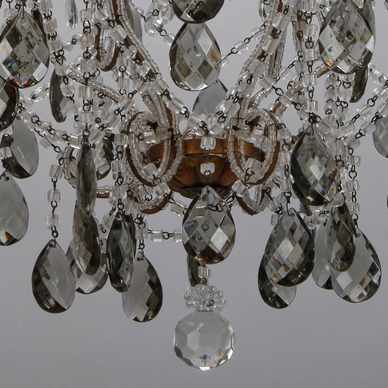 French Six-Light All Crystal Beaded Chandelier with Smoke Color Drops 2