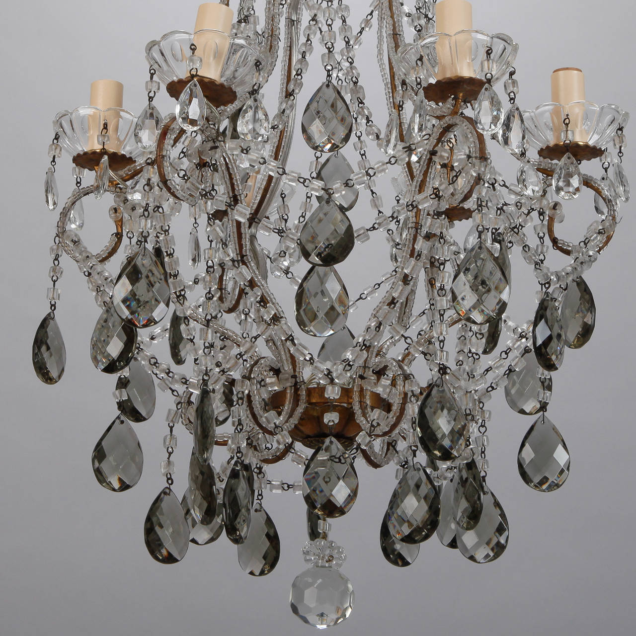 French Six-Light All Crystal Beaded Chandelier with Smoke Color Drops 3