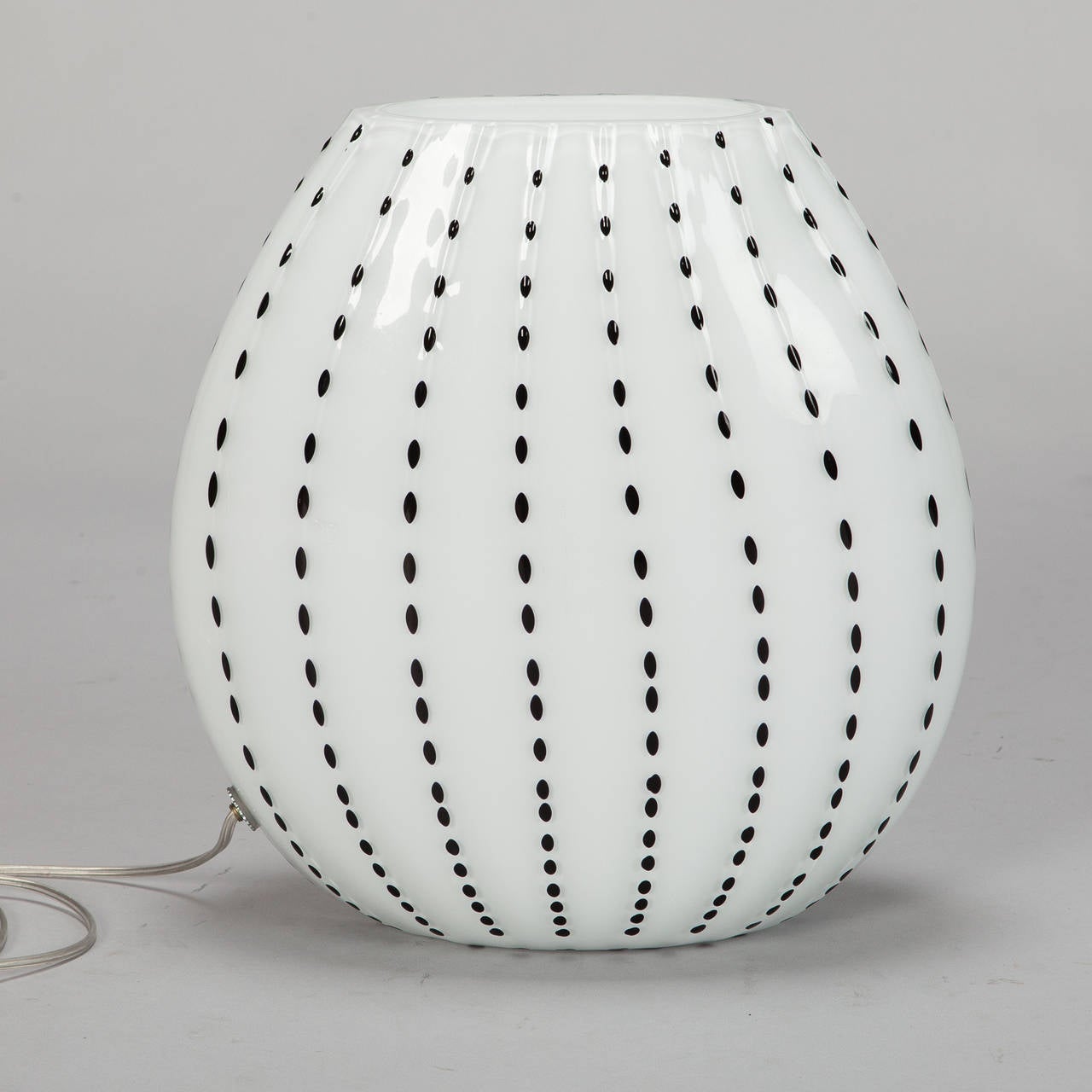 Italian Large White and Black Cased Glass Murano Table Lamp
