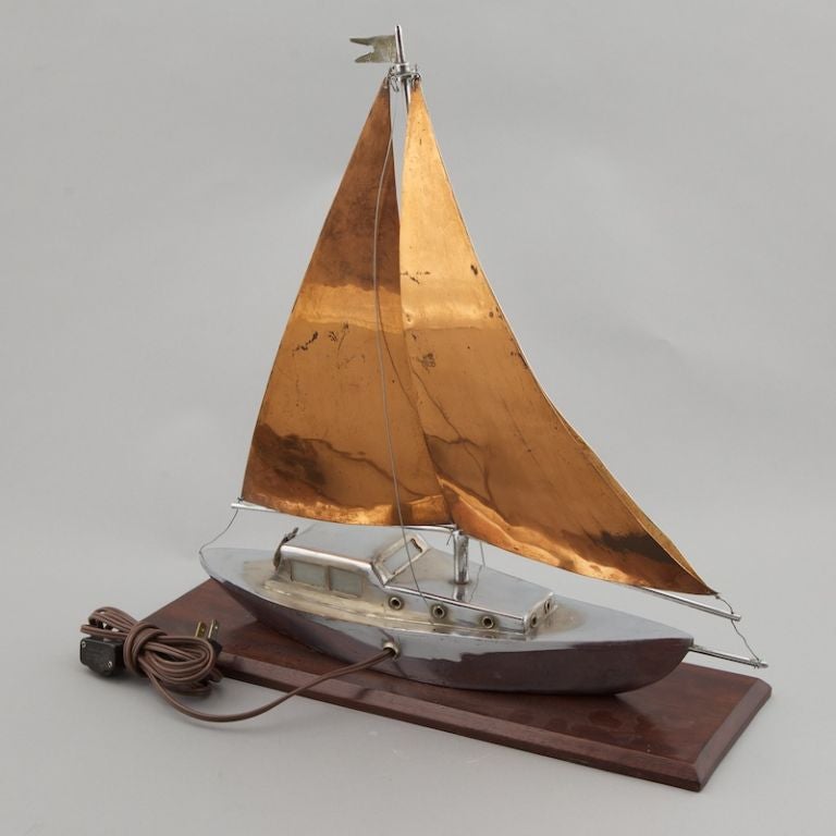 Art Deco Sculpted Metal Yacht Lamp 1
