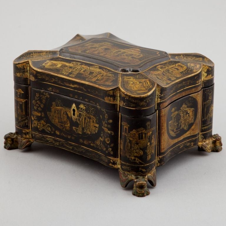 Chinese Export Parcel Gilt Tea Caddy In Excellent Condition In Troy, MI