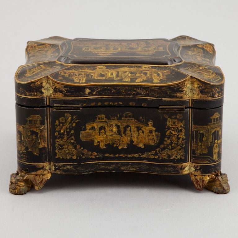 19th Century Chinese Export Parcel Gilt Tea Caddy