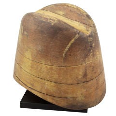 Wooden Hat Mold with Pinched Crown on Stand