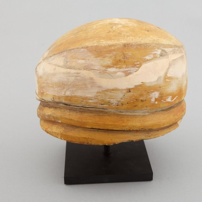 Carved Wooden Cloche Hat Mold on Stand