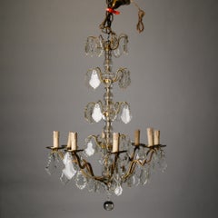 French Eight Light Brass and Crystal Chandelier